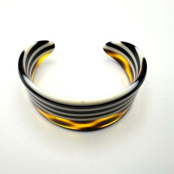 The Mod Mixer Cuff — Y2K Tortoiseshell & Striped Acrylic Wide Bracelet — EUC - Picture 2 of 10